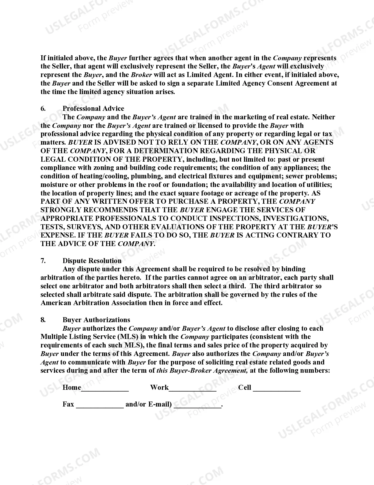 Preview Non-Exclusive Buyer-Broker Agreement and Agency Disclosure