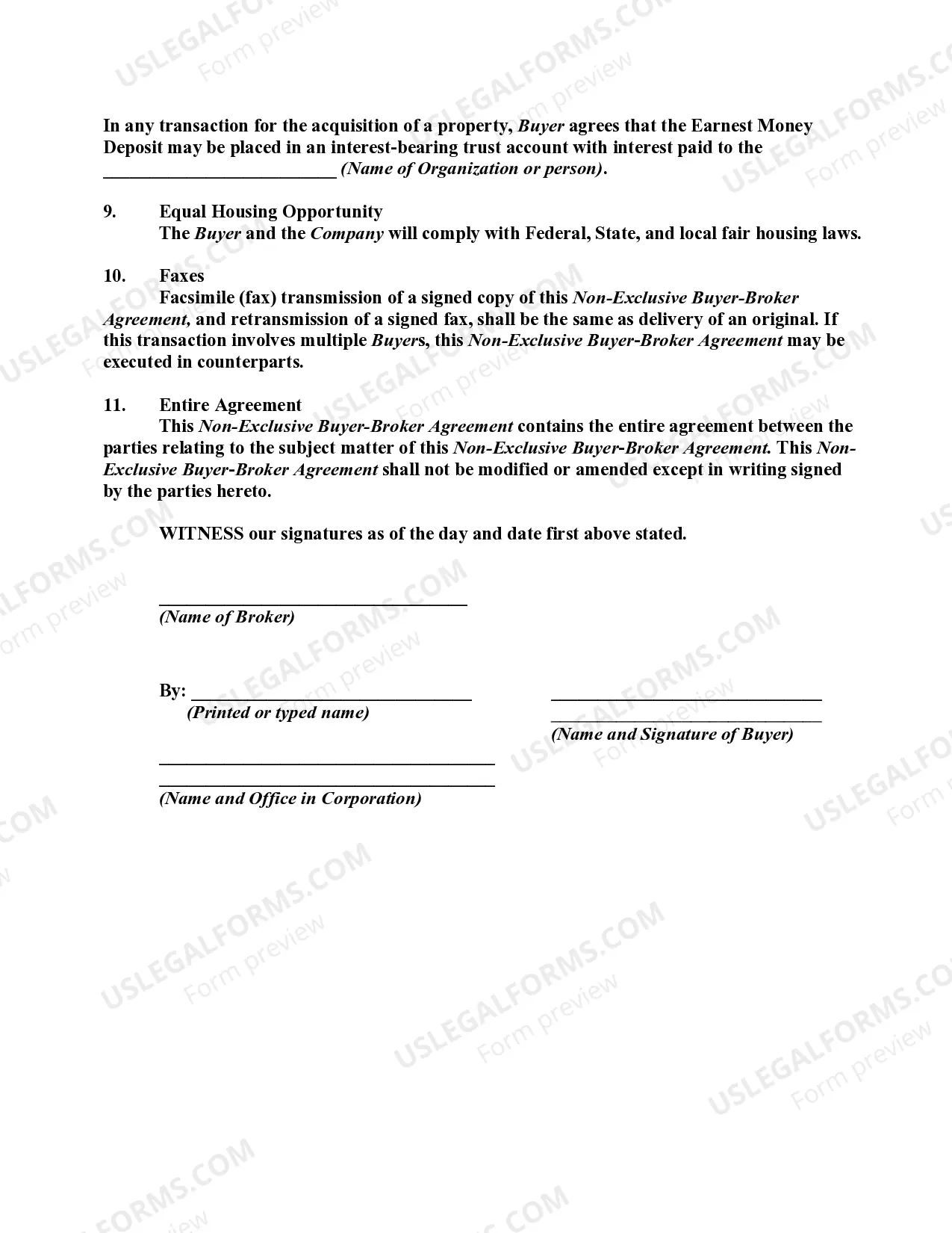 Preview Non-Exclusive Buyer-Broker Agreement and Agency Disclosure