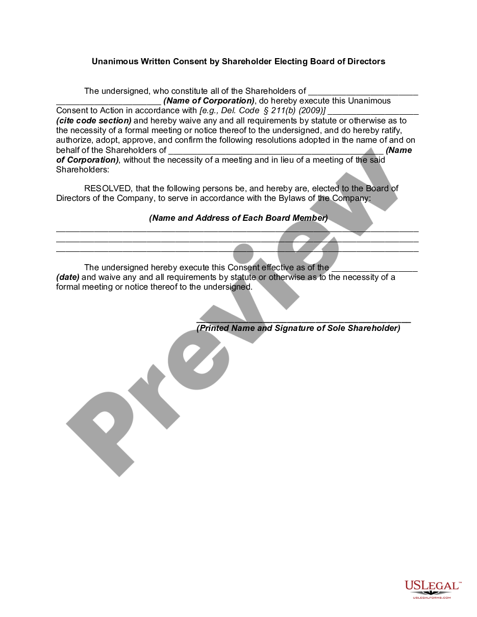 Unanimous Written Consent Form With Lieu Of Meeting Us Legal Forms 0483