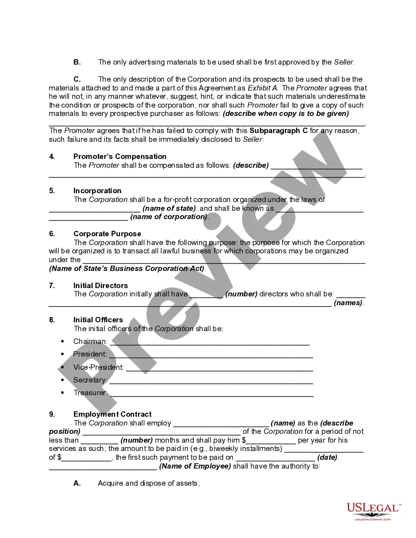 Preview Preincorporation Agreement between Incorporators and Promoters