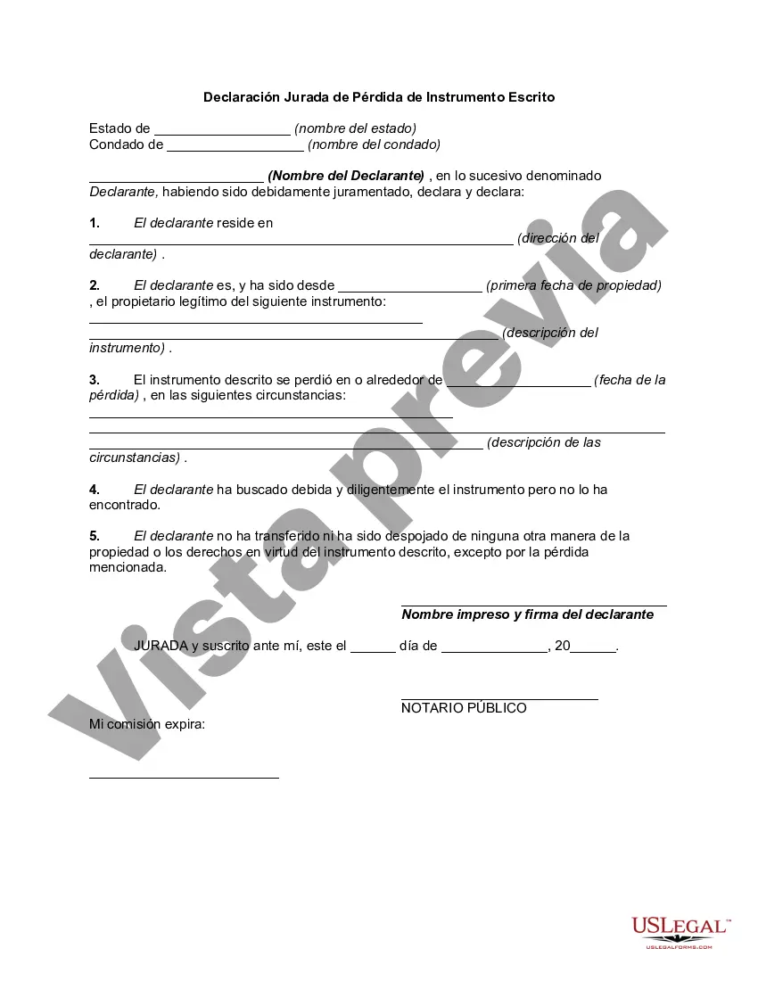 Preview Declaración Jurada de Pérdida de Instrumento Escrito