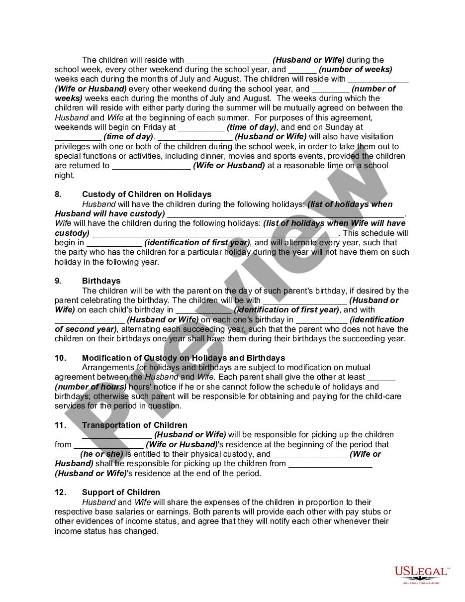 page 1 Separation and Support Agreement with Joint Custody, Visitation, and Mutual Support of Children preview