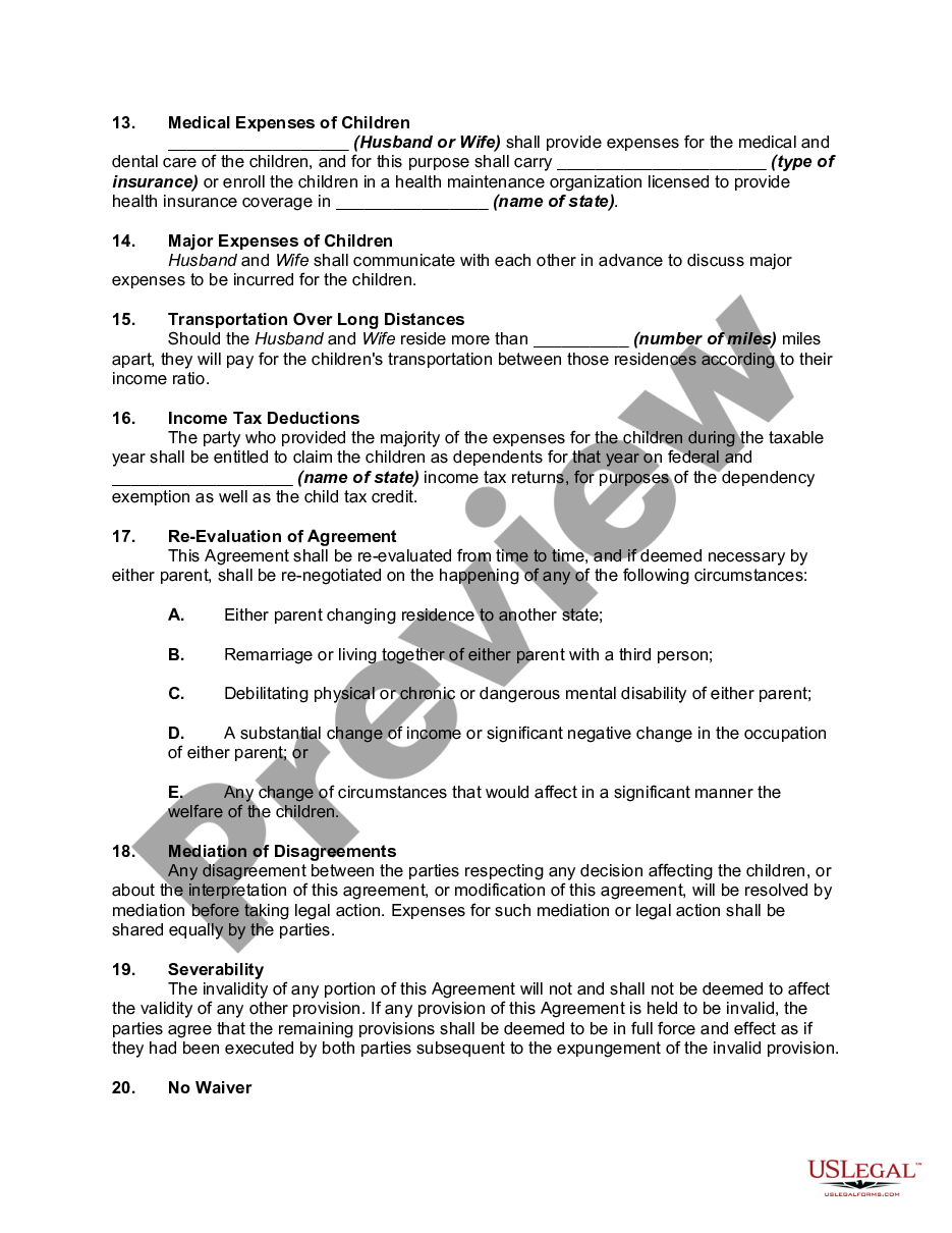 page 2 Separation and Support Agreement with Joint Custody, Visitation, and Mutual Support of Children preview