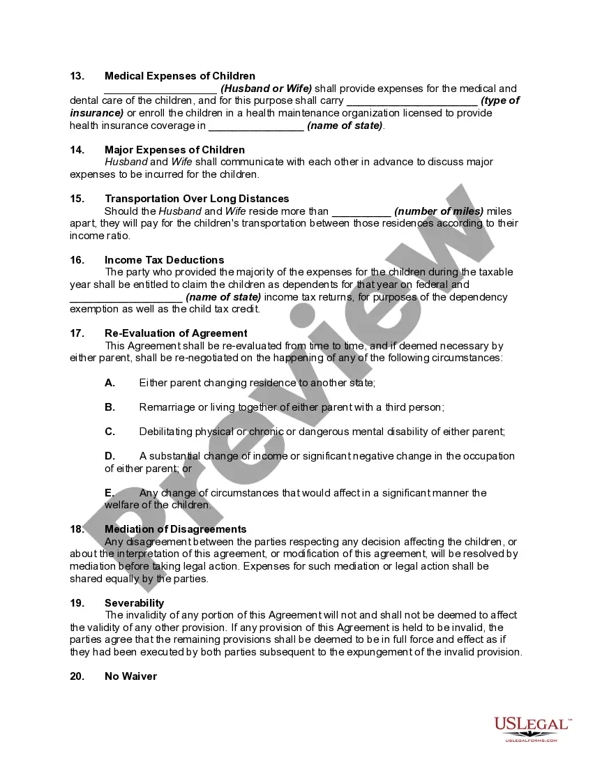 Get Separation and Support Agreement with Joint Custody, Visitation, and Mutual Support of Children Preview Separation and Support Agreement with Joint Custody, Visitation, and Mutual Support of Children