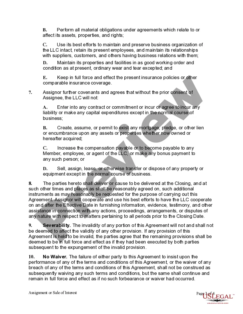Get Assignment or Sale of Interest in Limited Liability Company (LLC) Preview Assignment or Sale of Interest in Limited Liability Company (LLC)