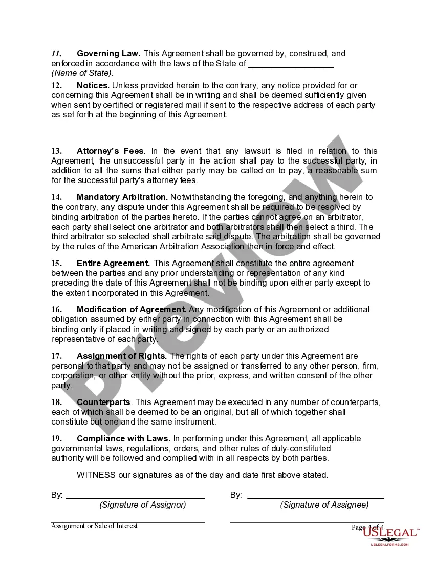 Get Assignment or Sale of Interest in Limited Liability Company (LLC) Preview Assignment or Sale of Interest in Limited Liability Company (LLC)