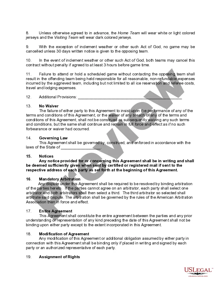 Preview American Collegiate Hockey Association Game Contract