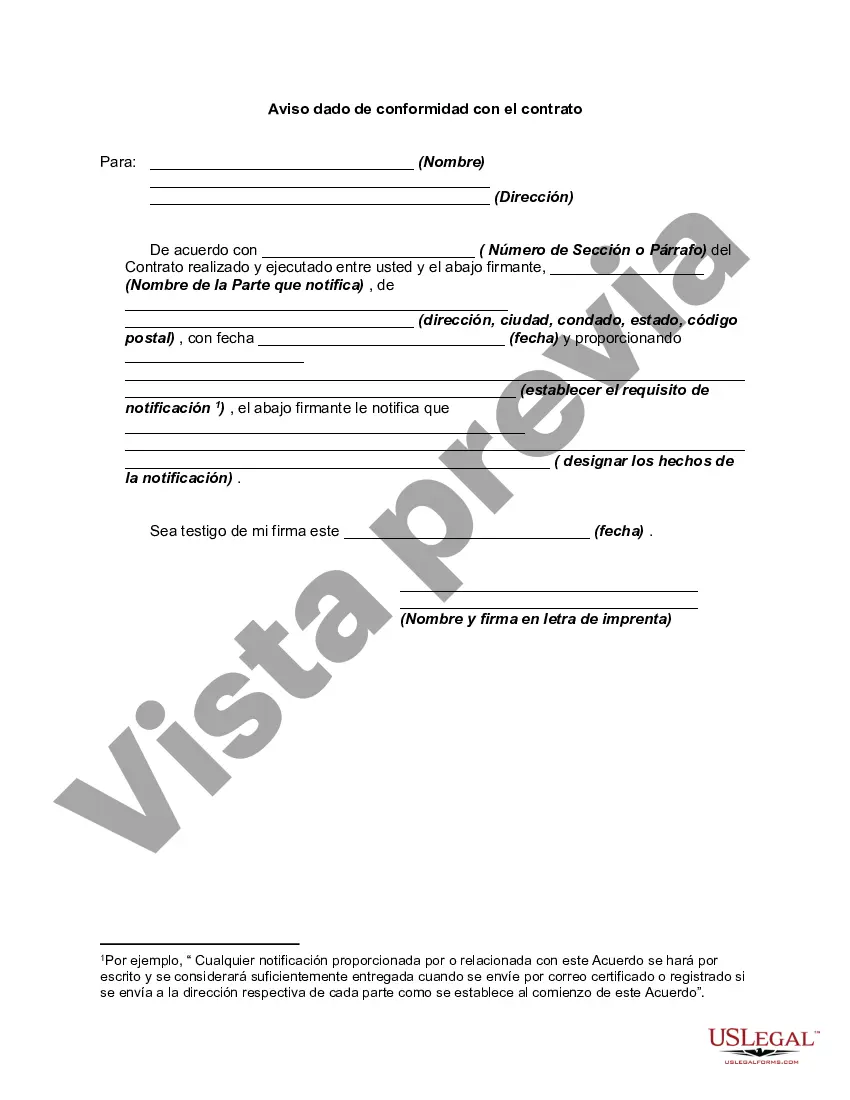 Preview Aviso dado de conformidad con el contrato