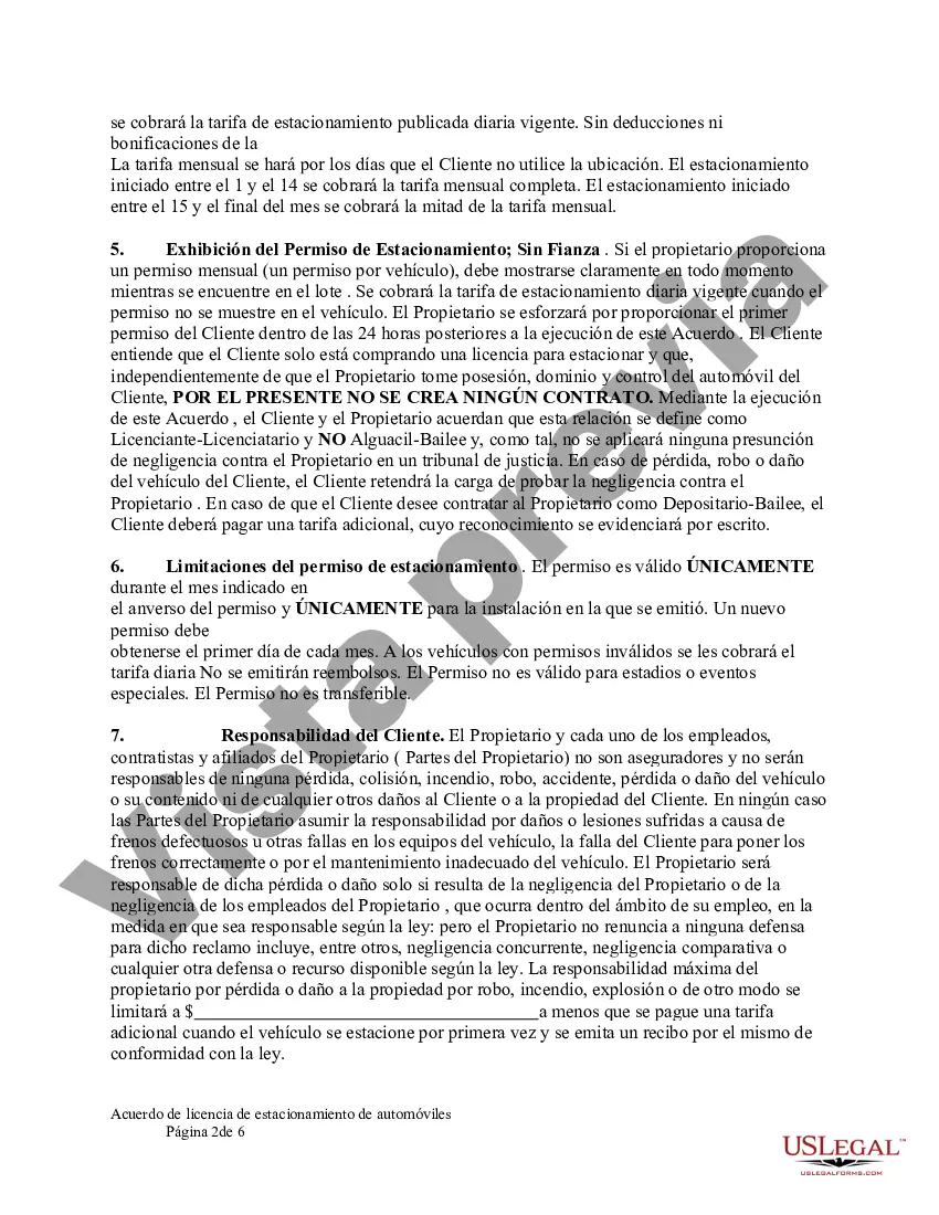 Preview Acuerdo de licencia de estacionamiento de automóviles