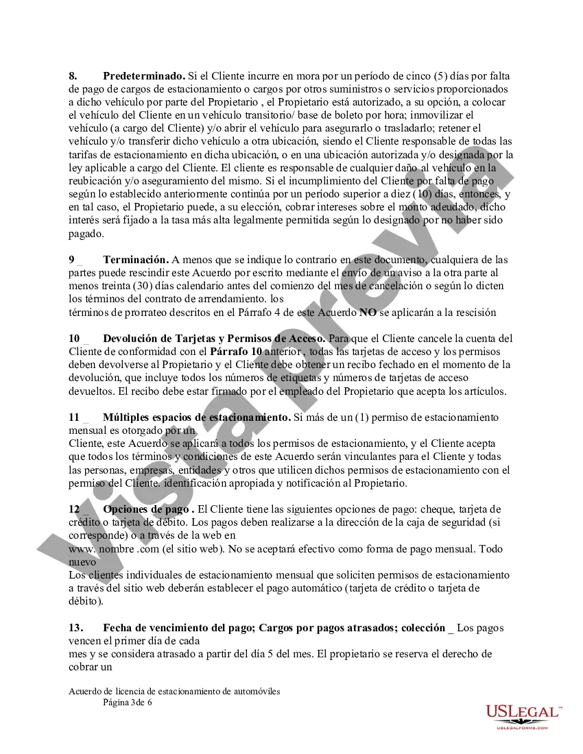 Preview Acuerdo de licencia de estacionamiento de automóviles