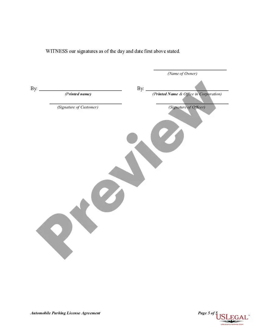 Get Automobile Parking License Agreement Preview Automobile Parking License Agreement