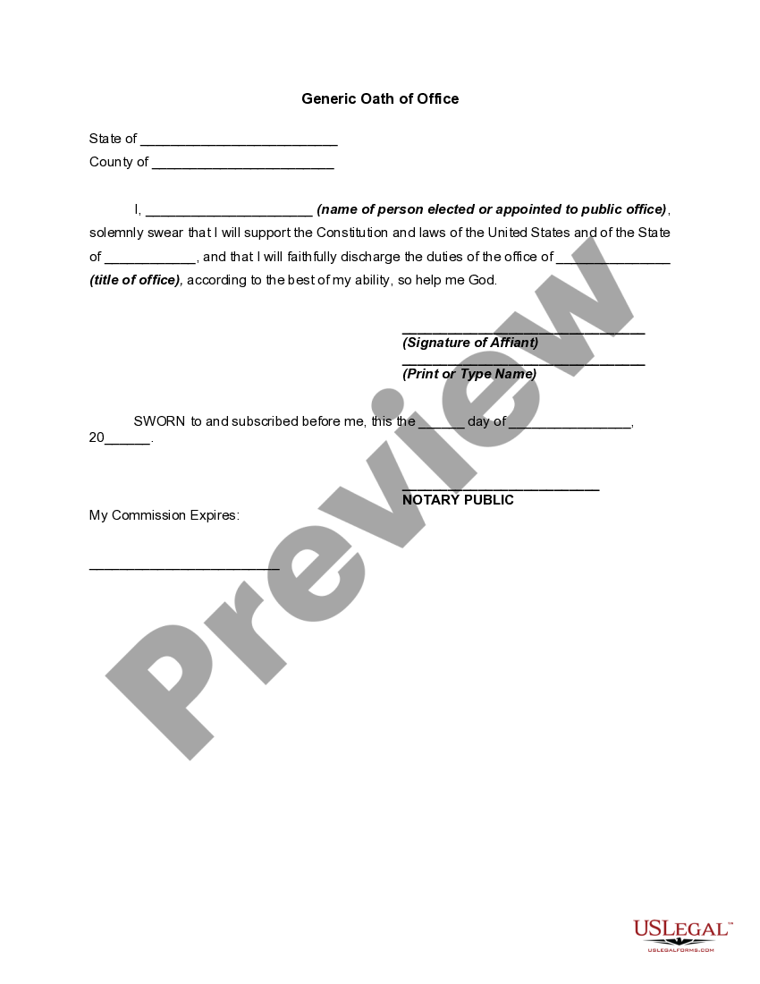 San Bernardino California Generic Oath of Office Generic Oath Form