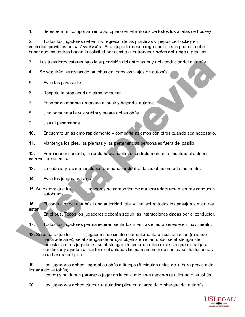 Preview Consentimiento de los padres y formulario de liberación Viaje en autobús a juegos y prácticas de hockey