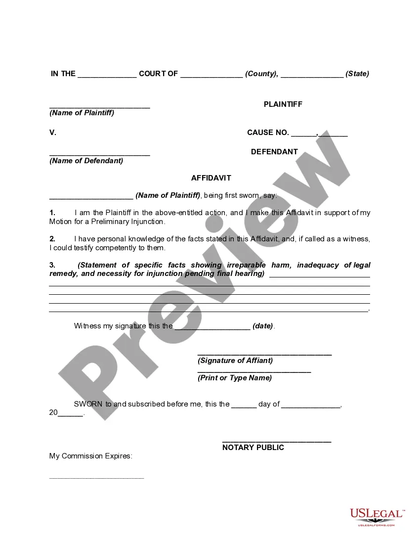 Preview Affidavit in Support of Motion for Preliminary Injunction