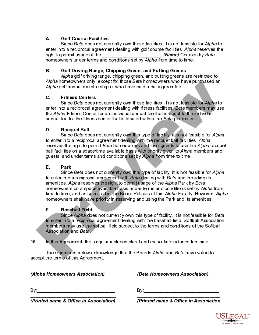 Preview Reciprocal Agreement Between Homeowners Associations
