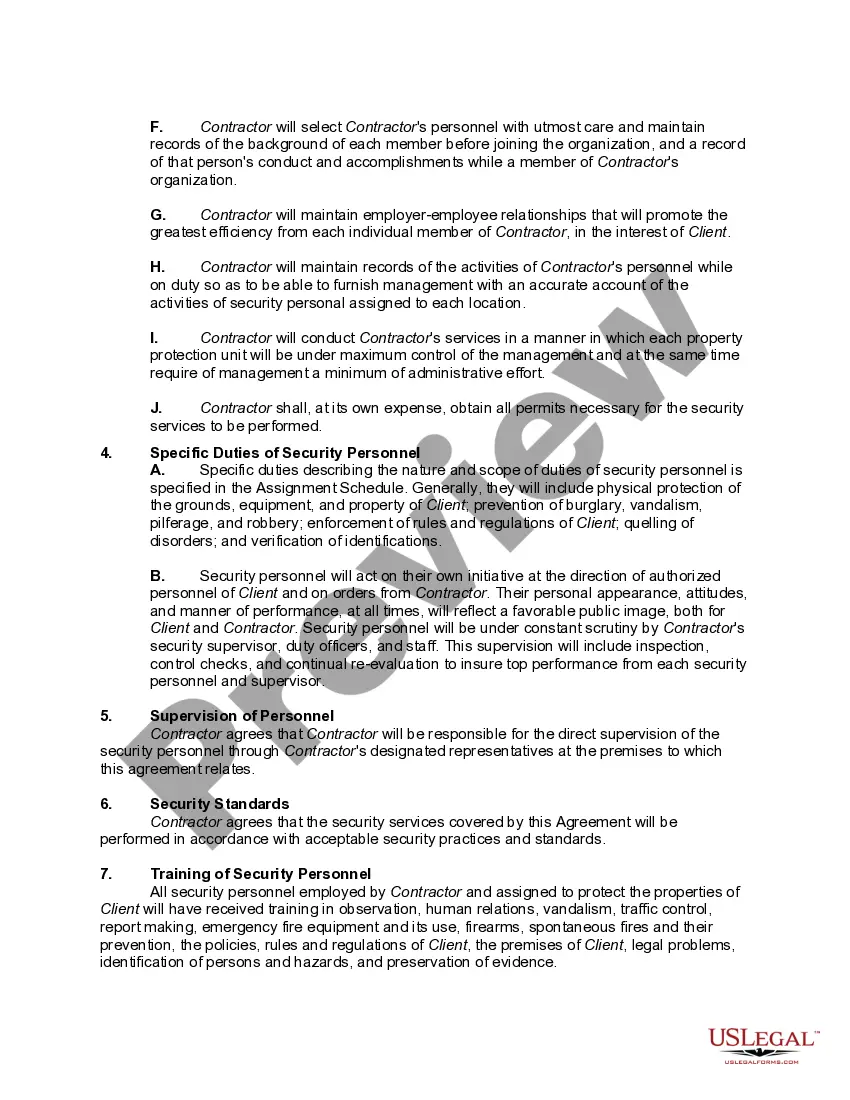 Get Agreement to Provide Security and/or Surveillance Services Preview Agreement to Provide Security and/or Surveillance Services