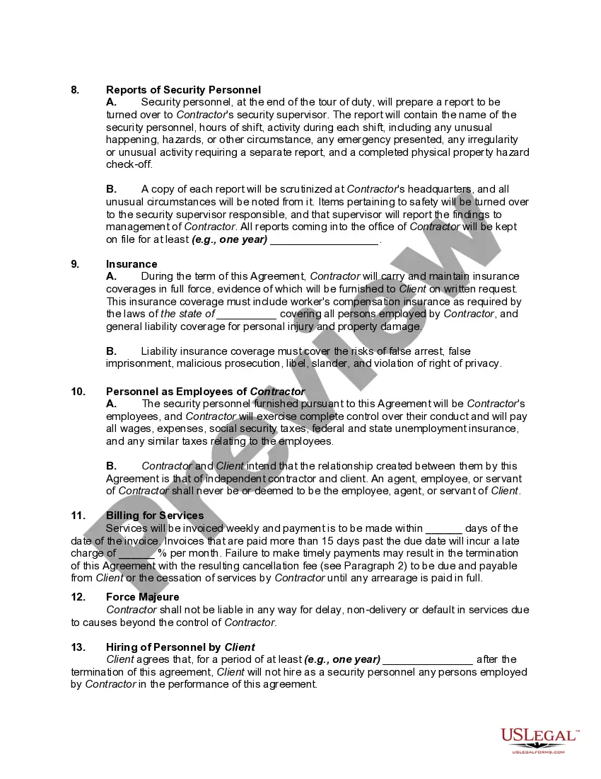 Get Agreement to Provide Security and/or Surveillance Services Preview Agreement to Provide Security and/or Surveillance Services