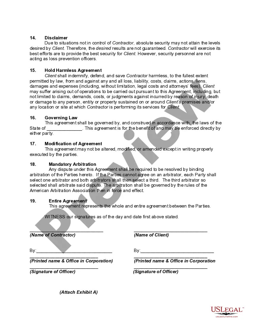Get Agreement to Provide Security and/or Surveillance Services Preview Agreement to Provide Security and/or Surveillance Services