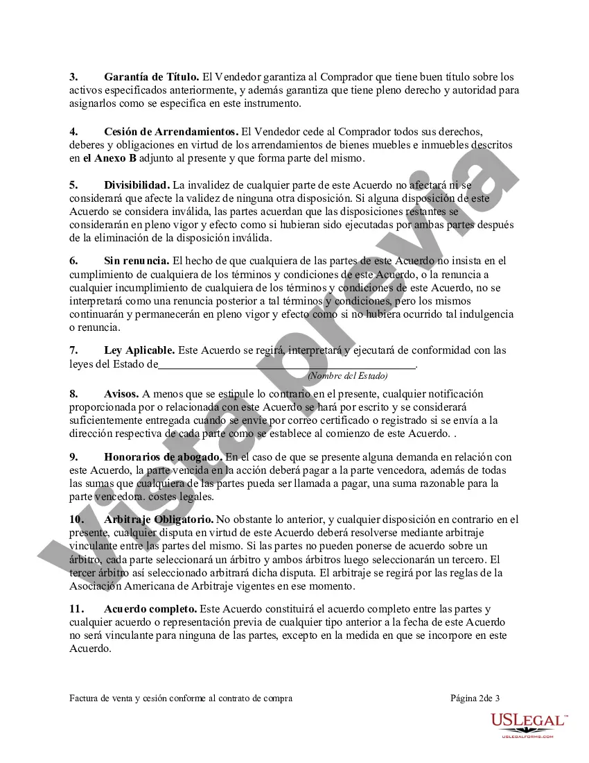 Preview Factura de venta y cesión conforme al contrato de compra
