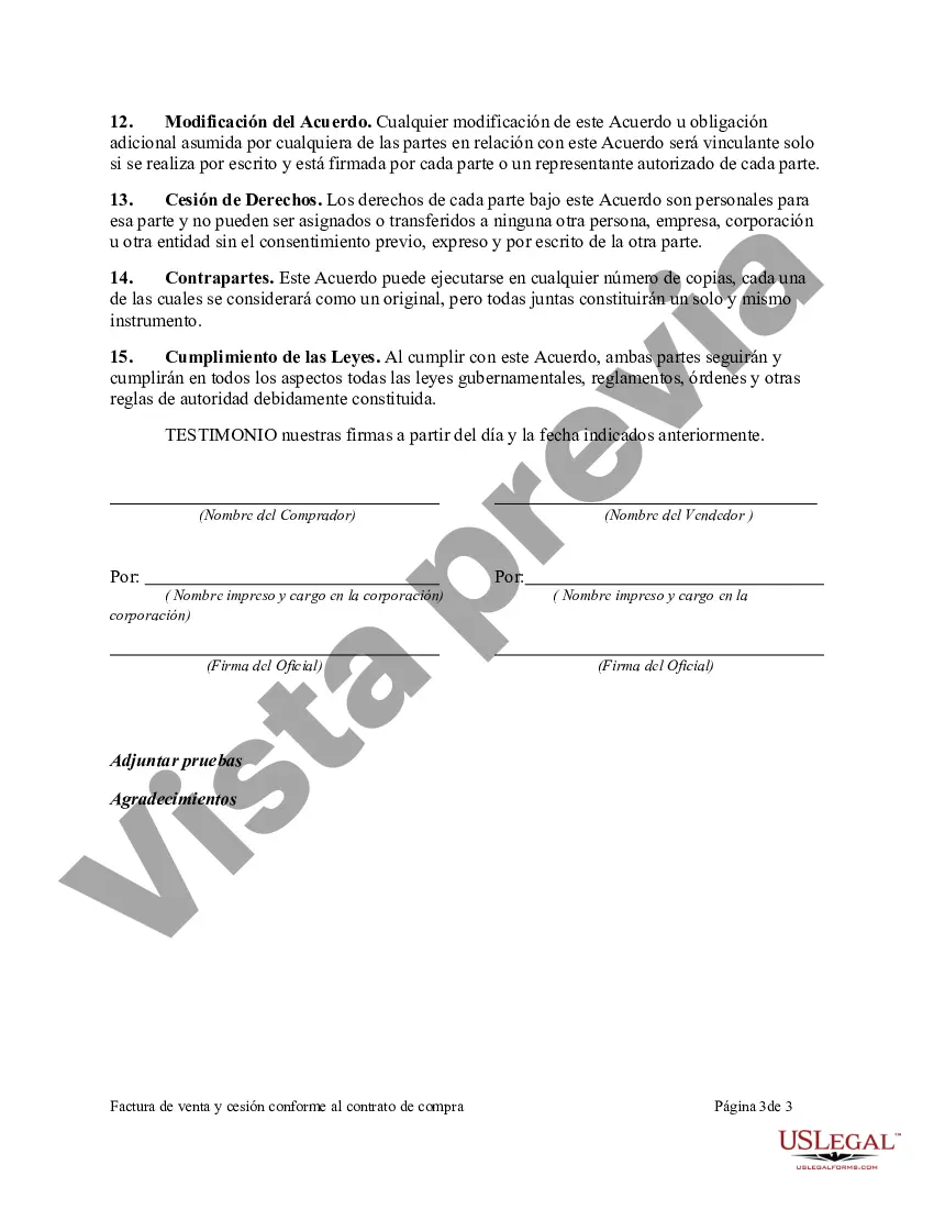 Preview Factura de venta y cesión conforme al contrato de compra