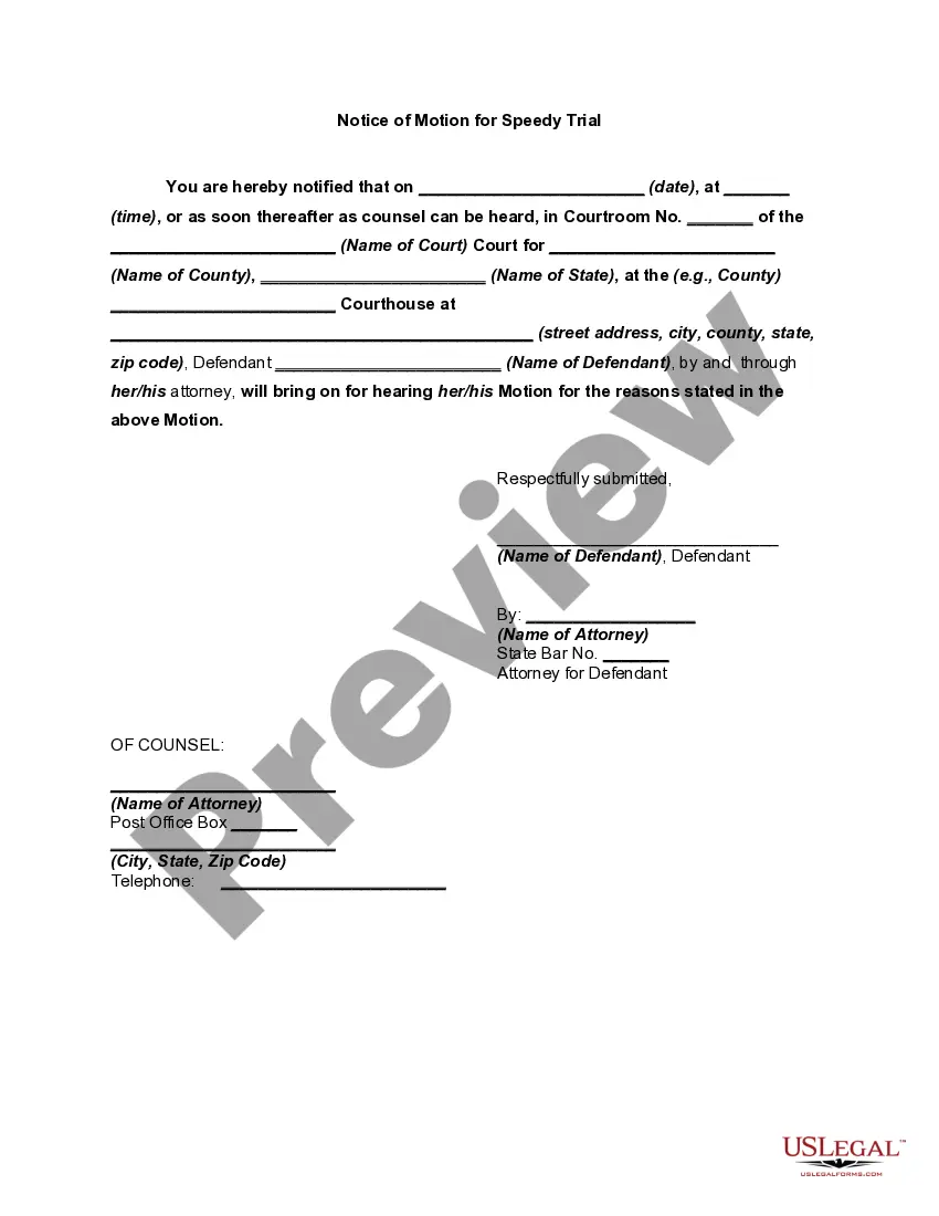 Get Motion for a Speedy Trial Preview Motion for a Speedy Trial