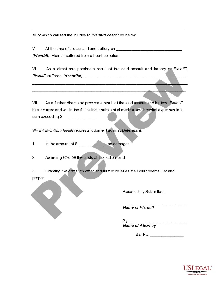 Preview Complaint against Bank Branch Manager for Assault and Battery for Attacking Customer