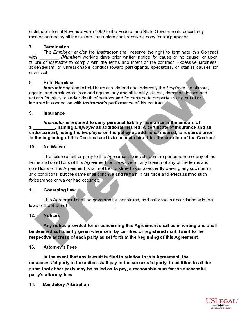 Get Contract with Skateboard Instructor as a Self-Employed Independent Contractor Preview Contract with Skateboard Instructor as a Self-Employed Independent Contractor