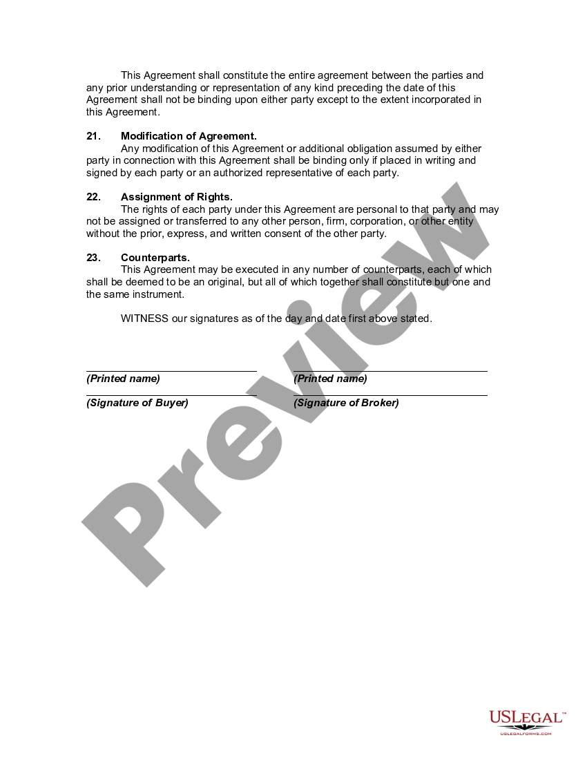 Contract to be Exclusive Agent or Realtor for Buyer and to Charge Fixed