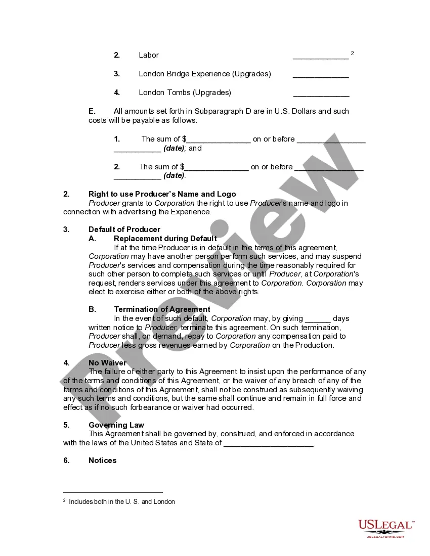 Preview International Agreement for Production of Haunted House Experience