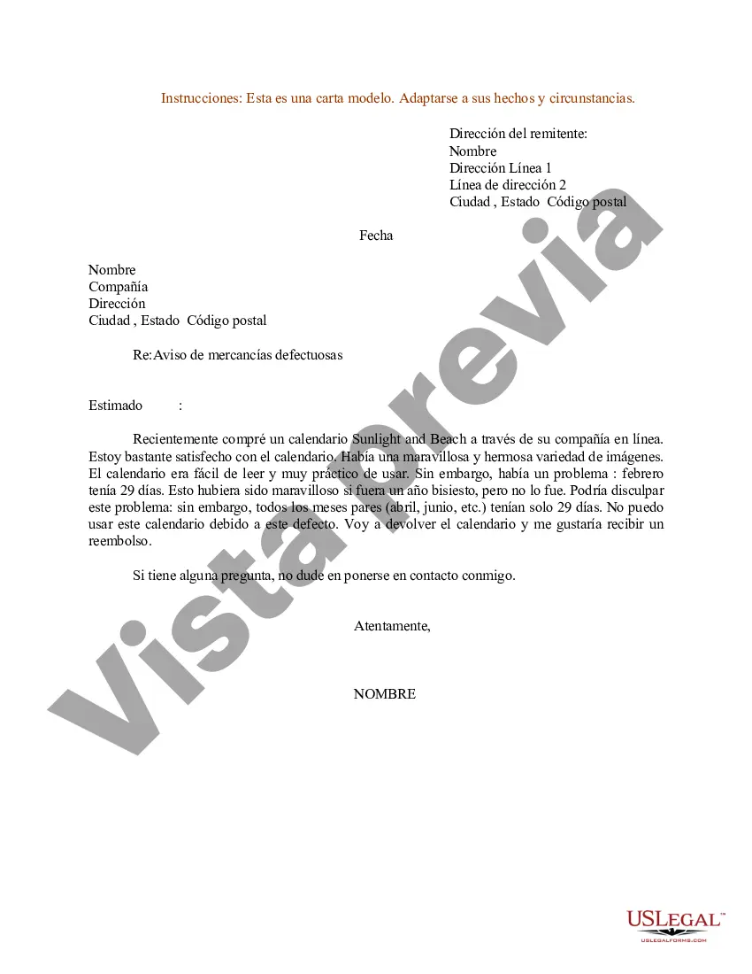 Preview Modelo de carta para mercancías defectuosas