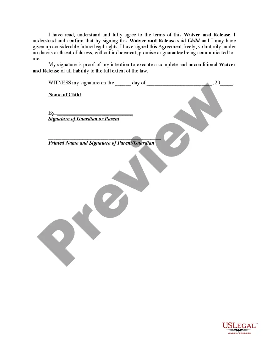Get Waiver and Release in Favor of Houseboat Owner and Employer of Owner by Parent of Minor Child from Liability for Participation in Recreational Activities in Connection with Company Recreational Function using said Houseboat Preview Waiver and Release in Favor of Houseboat Owner and Employer of Owner by Parent of Minor Child from Liability for Participation in Recreational Activities in Connection with Company Recreational Function using said Houseboat