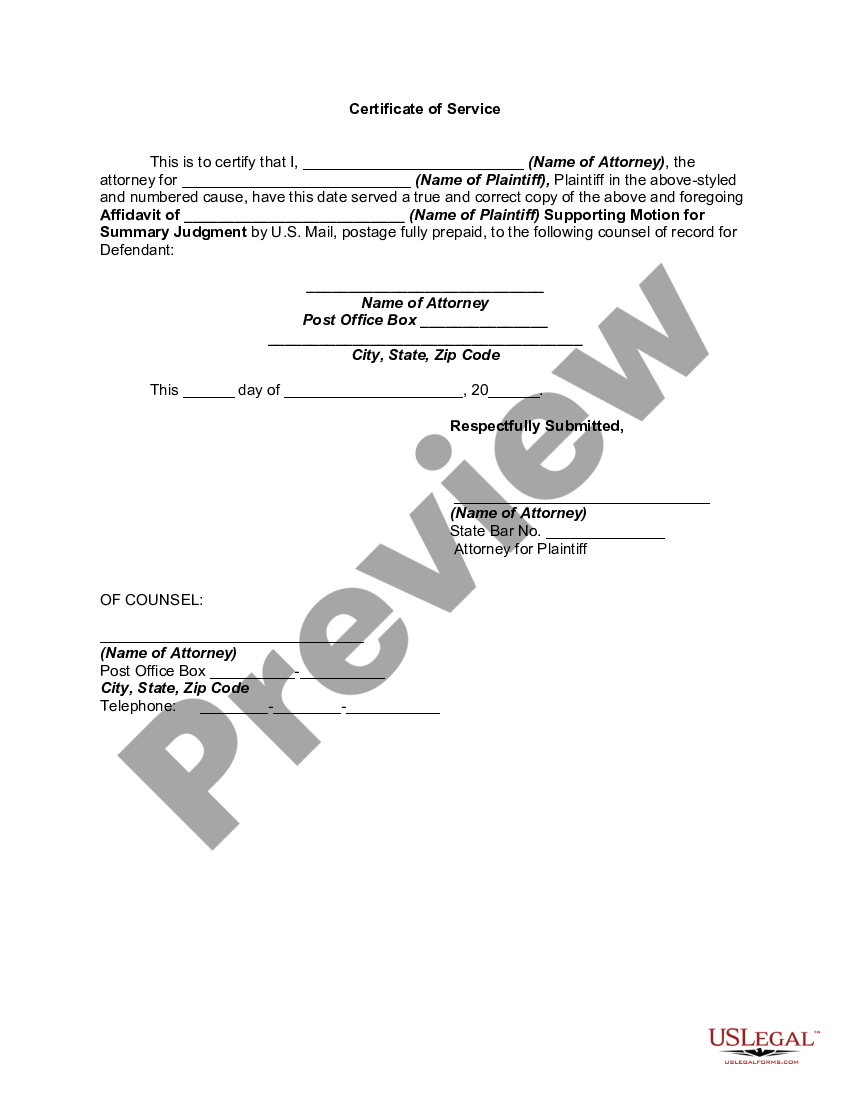 Affidavit Of Plaintiff Supporting Motion For Summary Judgment By Plaintiff Plaintiff Support 2821