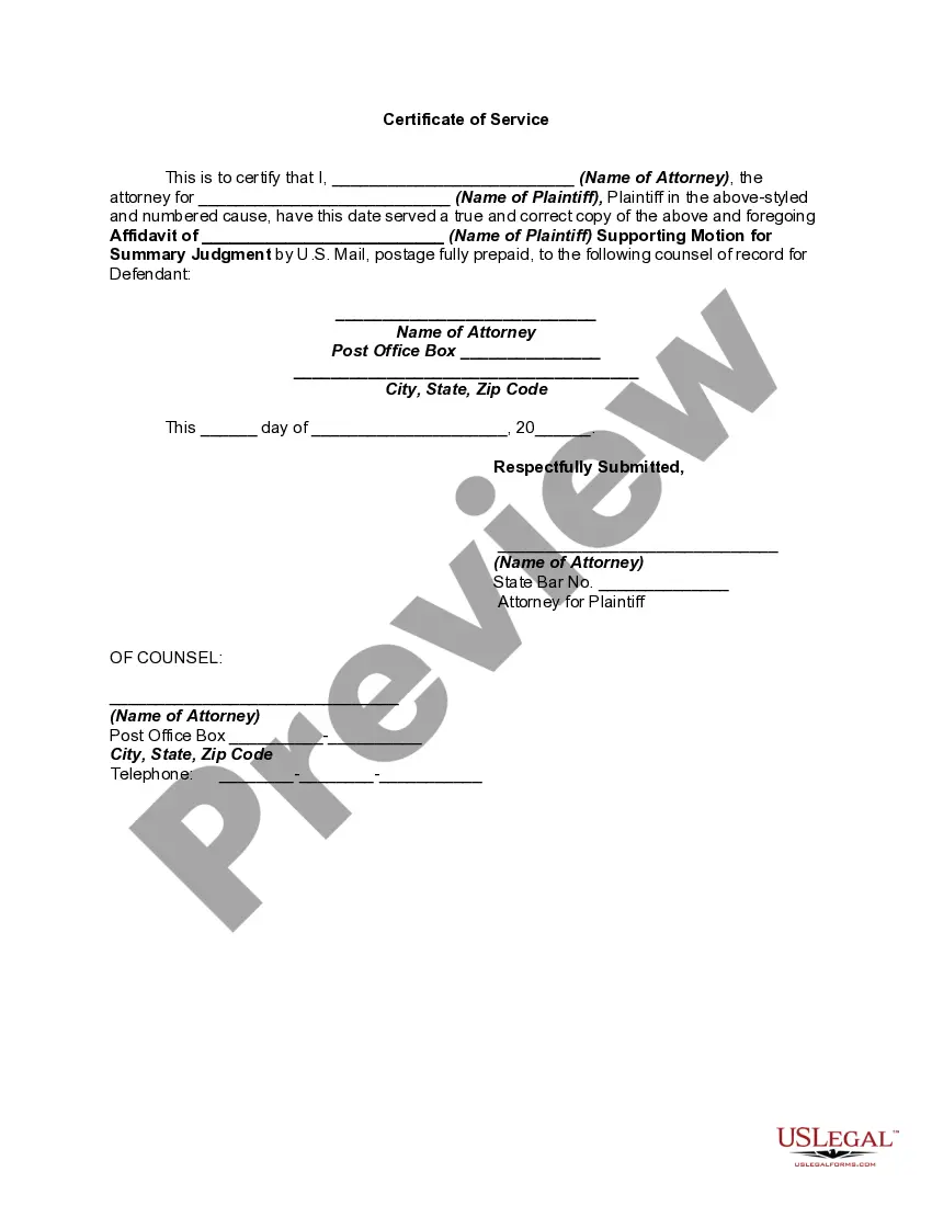 Get Affidavit of Plaintiff Supporting Motion for Summary Judgment by Plaintiff Preview Affidavit of Plaintiff Supporting Motion for Summary Judgment by Plaintiff