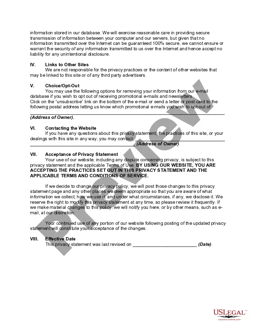 Get Privacy Statement of Owner of Website Preview Privacy Statement of Owner of Website