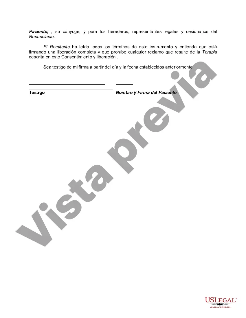 Preview Consentimiento para la terapia de neurointegración y liberación de responsabilidad del médico y la clínica - Consentimiento del paciente