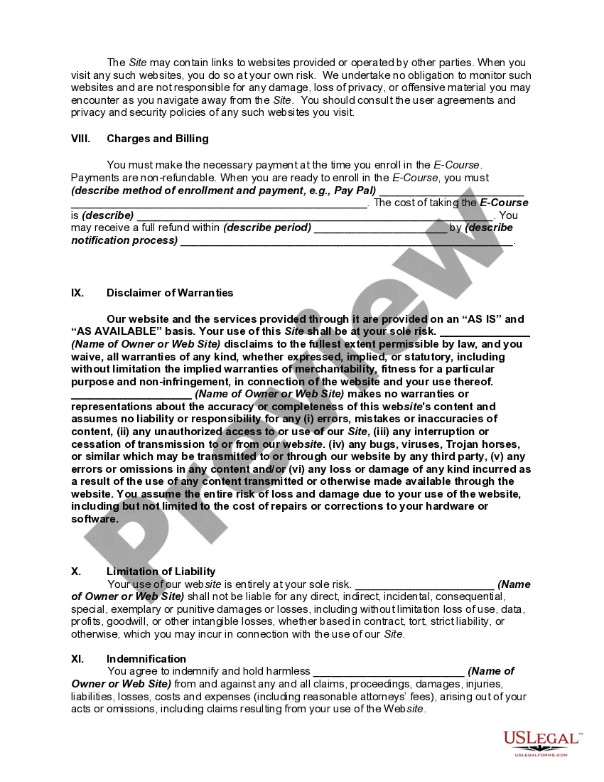 Get Website Subscription User Agreement - Terms of Use for Website Selling Online E-Course Privacy Policy Preview Website Subscription User Agreement - Terms of Use for Website Selling Online E-Course Privacy Policy