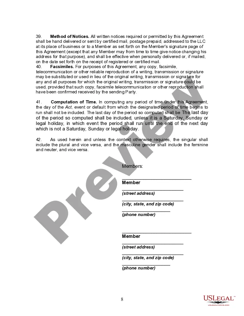 Get Operating Agreement for States who have Adopted the Uniform Limited Liability Act and the Revised Uniform Limited Liability Act Preview Operating Agreement for States who have Adopted the Uniform Limited Liability Act and the Revised Uniform Limited Liability Act