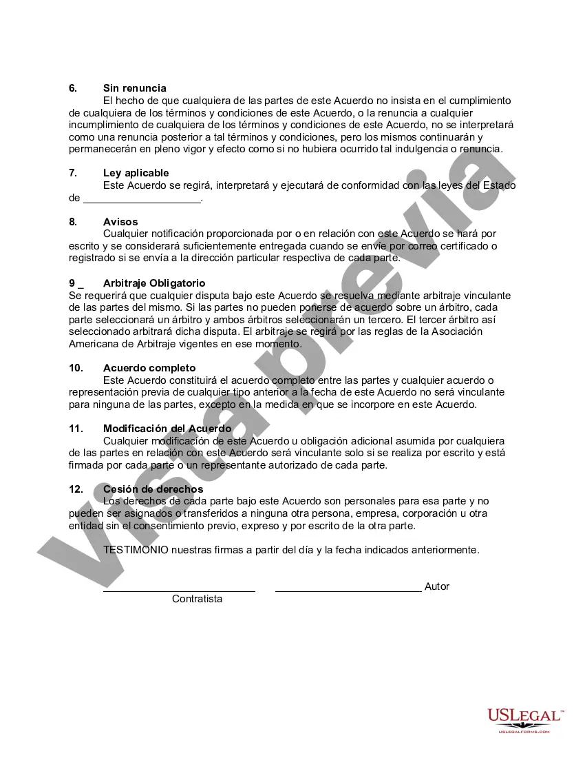 Preview Contrato de Contratista Independiente para Trabajadores por Cuenta Propia para la Venta de Libros