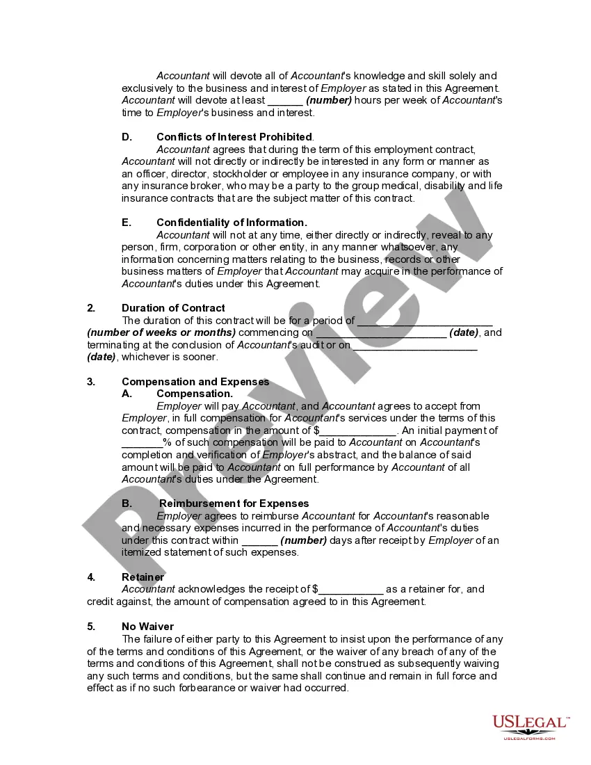 Get Contract with Accountant to Audit Corporation's Group Medical, Disability, and Life Insurance Program Preview Contract with Accountant to Audit Corporation's Group Medical, Disability, and Life Insurance Program