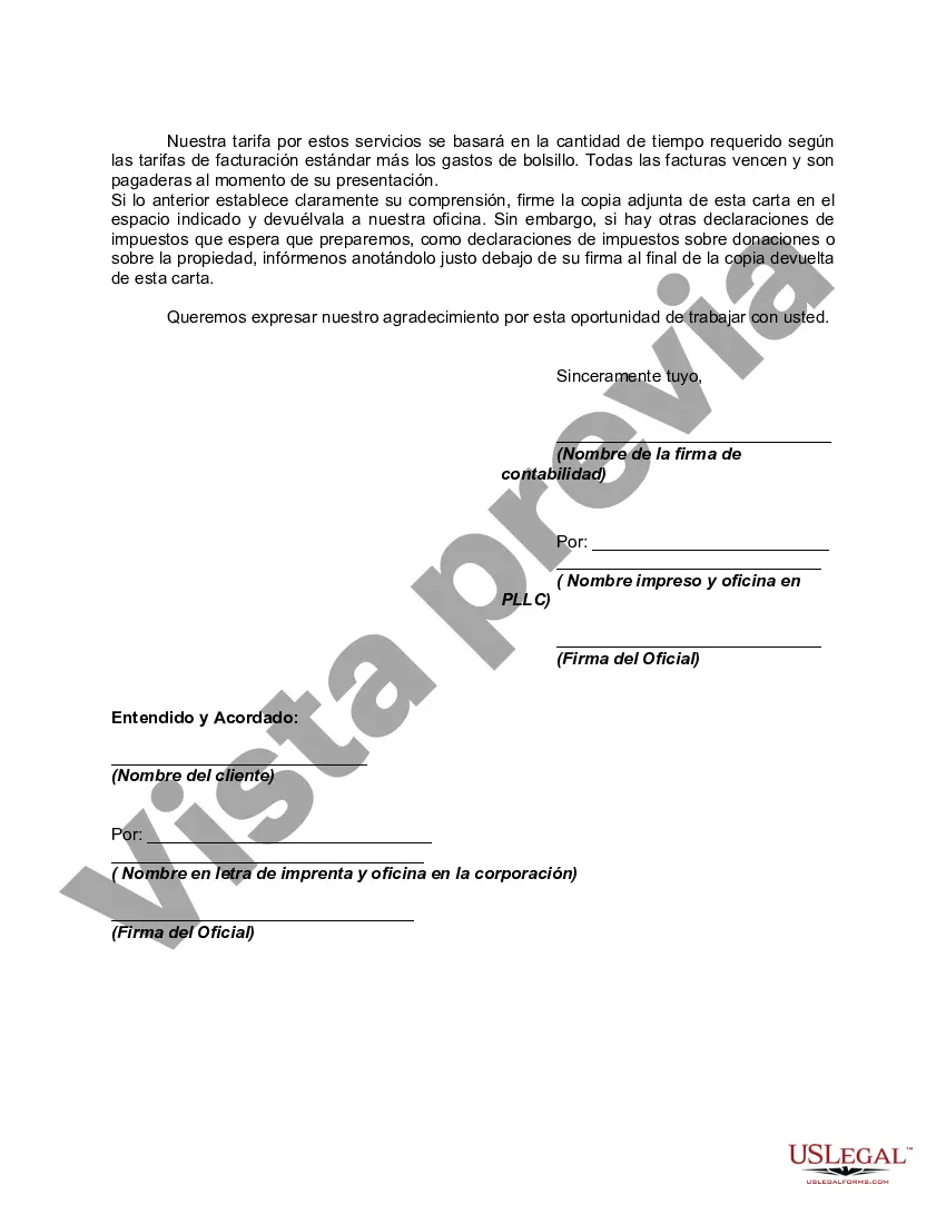 Preview Carta de compromiso entre la firma de contabilidad y el cliente para la preparación de declaraciones de impuestos