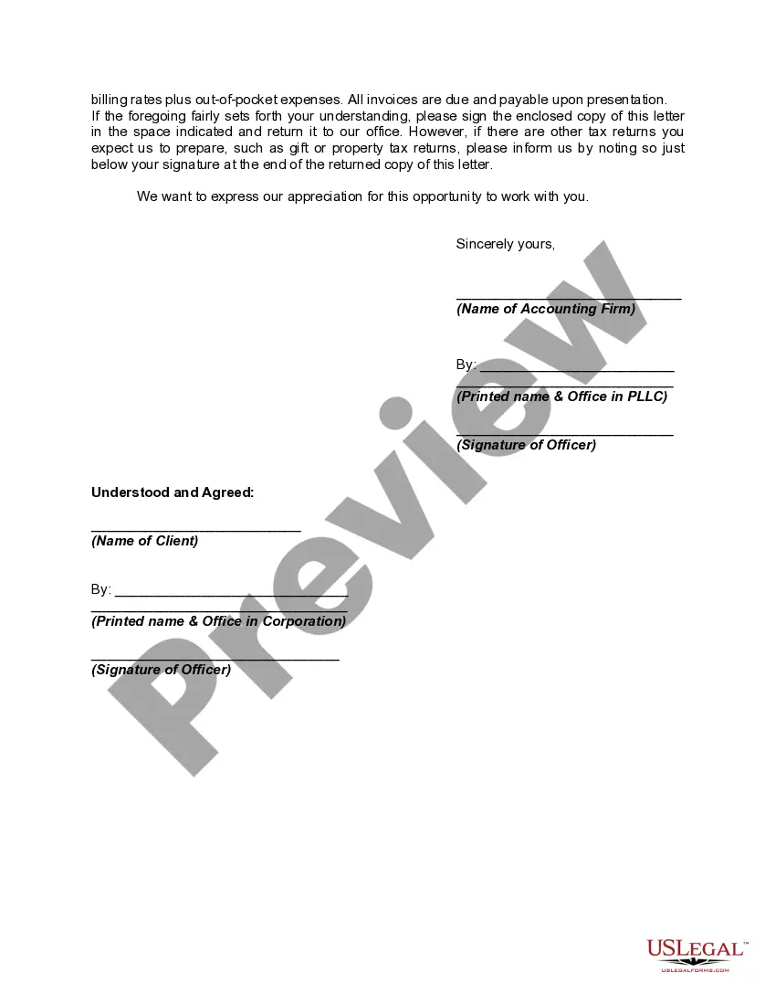Preview Engagement Letter Between Accounting Firm and Client For Tax Return Preparation