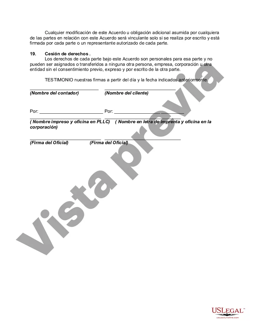 Preview Acuerdo de consultor general para asesorar al cliente en asuntos contables, fiscales y mantenimiento de registros