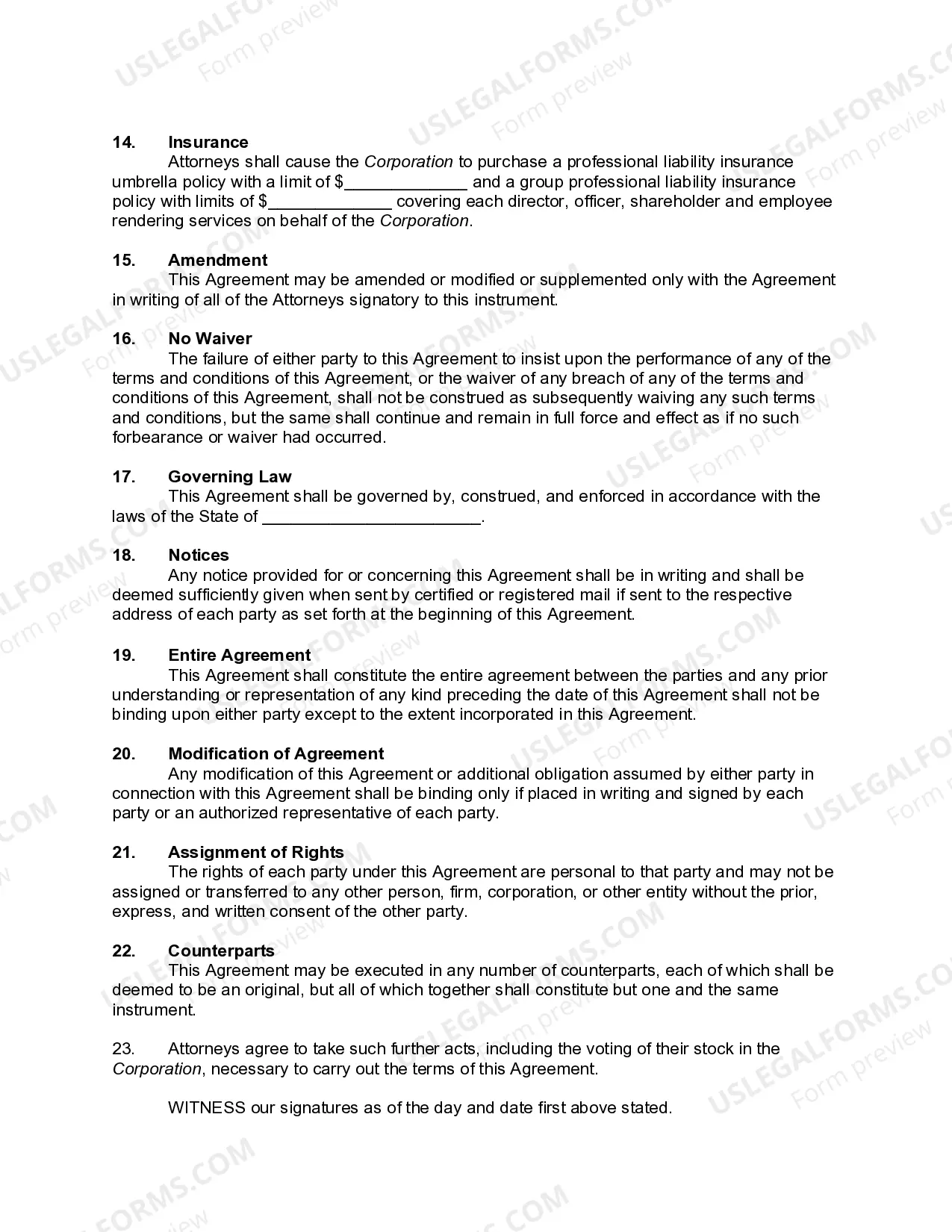 Preview Pre-incorporation Agreement of Professional Corporation of Attorneys