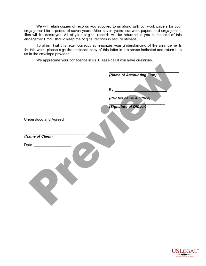 Preview Individual Tax Return Engagement Letter