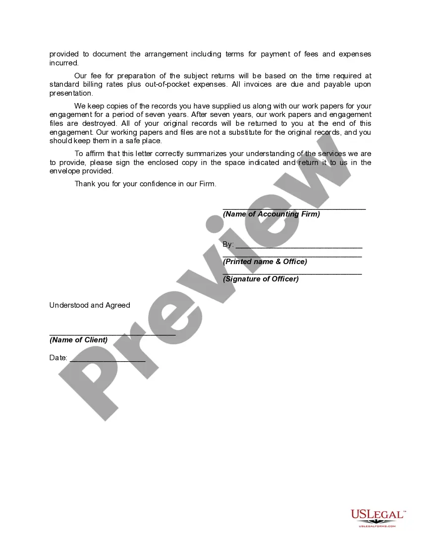 Preview Fiduciary - Estate or Trust - Tax Return Engagement Letter