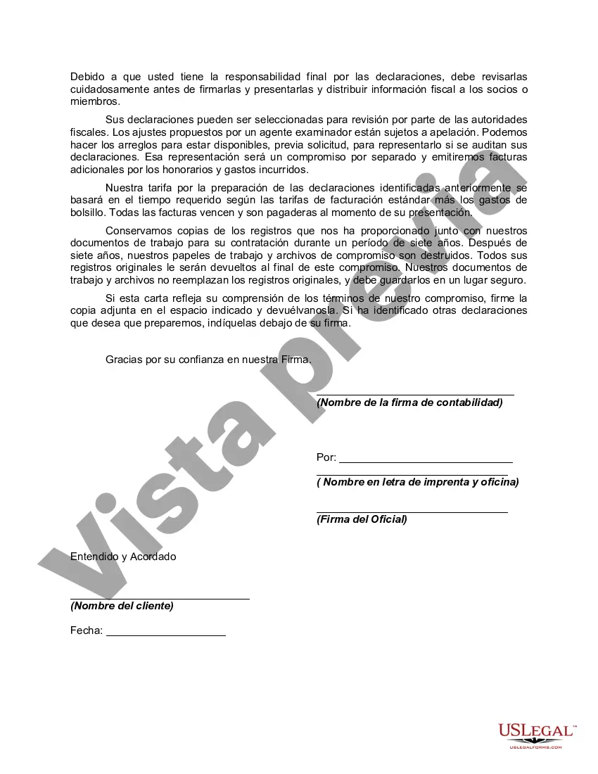 Preview Carta de compromiso de declaración de impuestos de sociedad o LLC