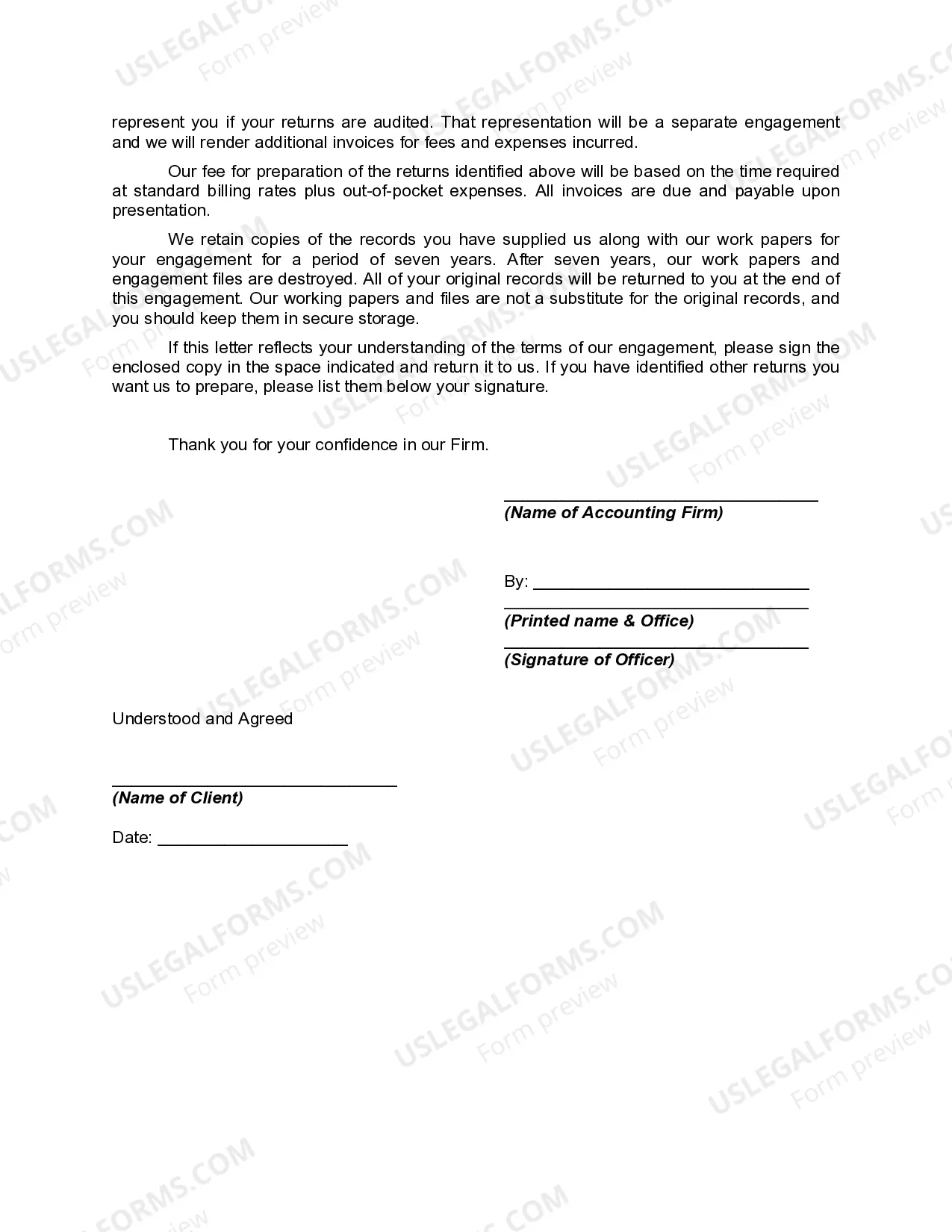 Preview Partnership or LLC Tax Return Engagement Letter