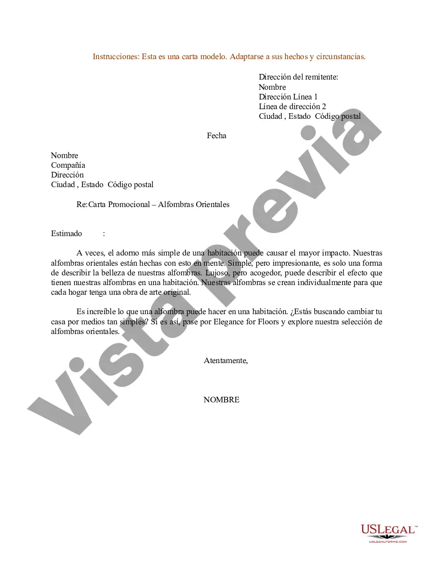 Preview Ejemplo de Carta para Carta Promocional - Alfombras Orientales