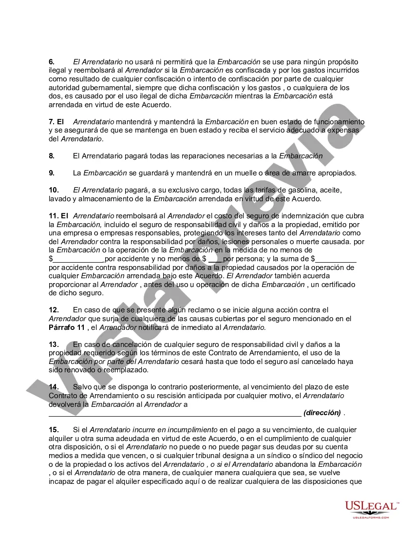 Preview Contrato de Arrendamiento o Renta de Embarcación con Opción de Compra y Posesión al Final del Plazo por un Precio de $1.00 - Arrendamiento o Renta con Opción a Posesión