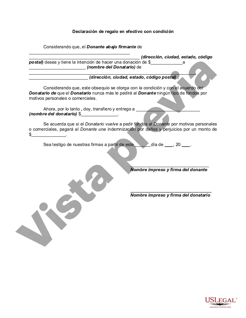 Preview Declaración de regalo en efectivo con condición